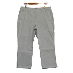 Blue White Striped Seersucker Mario Serrani Italy Pull On Crop Pants Sz XL Light